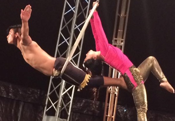 Nepal performers Aman Tamang and Renu Ghalan in circus performance